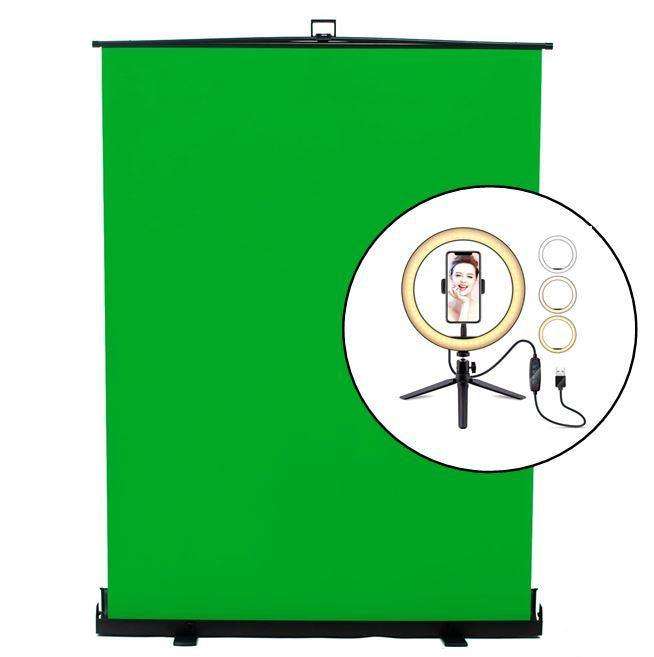 FotoPro™ Portable Pull Up Green Screen 200x154cm & Free Ring Light - HotSnap